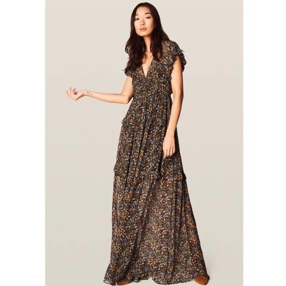 Ba&sh Samanta Dress Maxi Botanical Carbon Size L - Picture 1 of 9